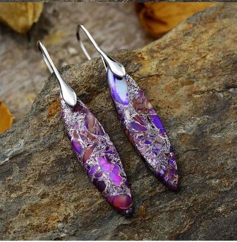 BandS - Emperor Stone Leaf Pendant Earrings £14.99