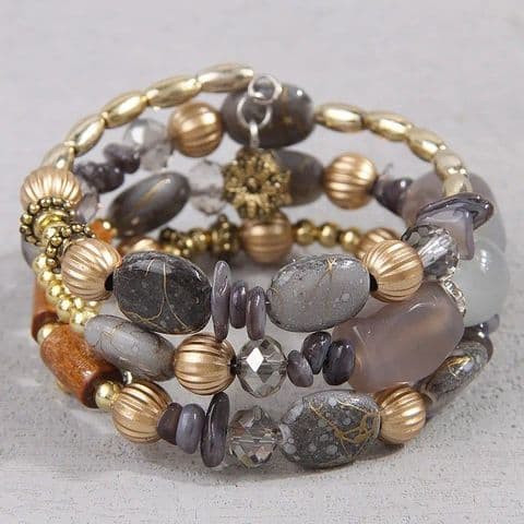 BandS - Ethnic Style Bohemian Geometric Alloy Grey Gravel Beaded Bracelets £14.99