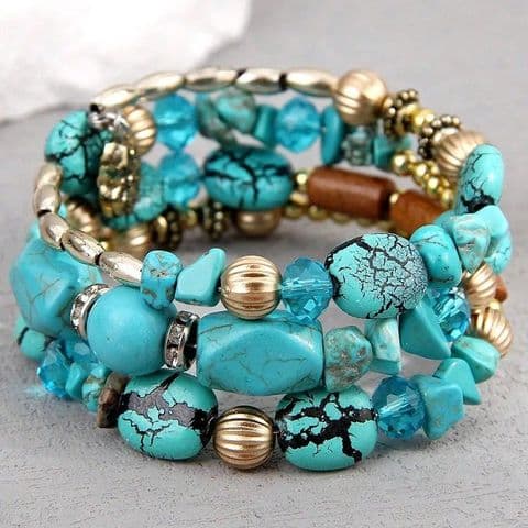BandS - Ethnic Style Bohemian Geometric Alloy Turquoise Gravel Beaded Bracelets £14.99