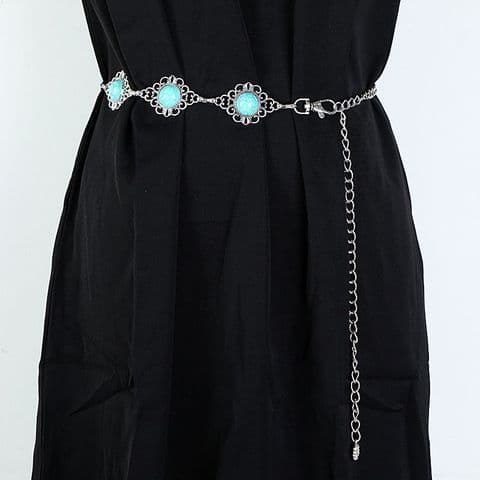BandS - Ethnic Style Geometric Turquoise Metal Chain Belt £14.99