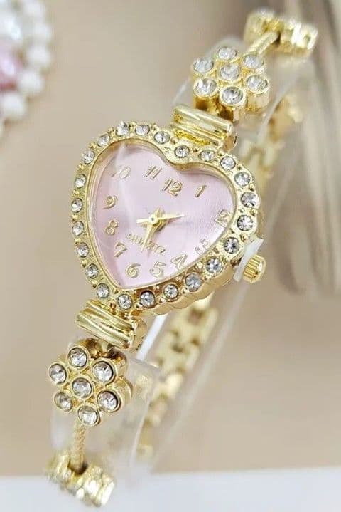 BandS - Floral Diamond Inlaid Heart Shaped Watch £29.95