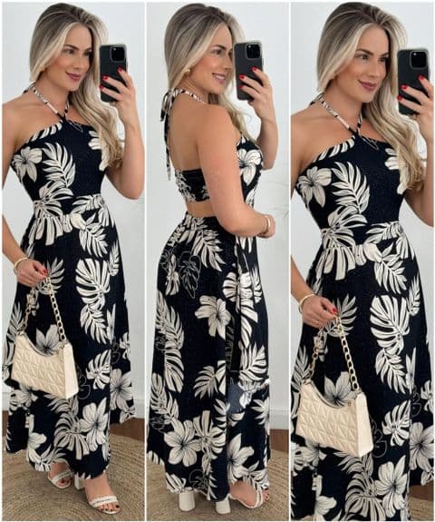 BandS - Flower Print Dress Black