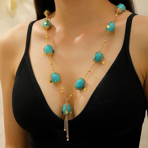 BandS - Geometric Long Green Turquoise Necklace £29.95