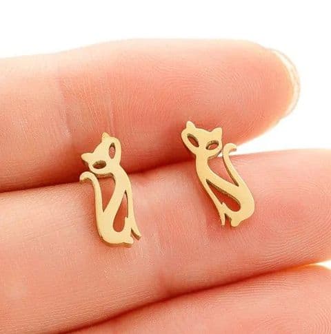 BandS - Gold Cat Stud Earrings £14.99