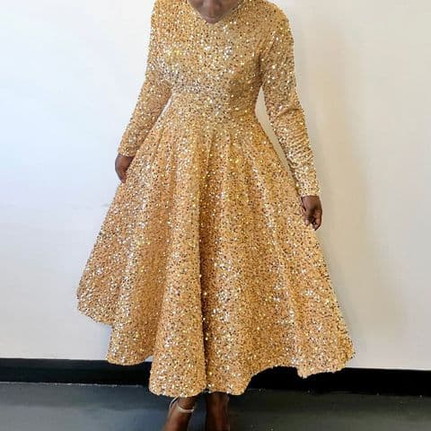BandS - Gold Sequin Round Neck - Full Swing Dress