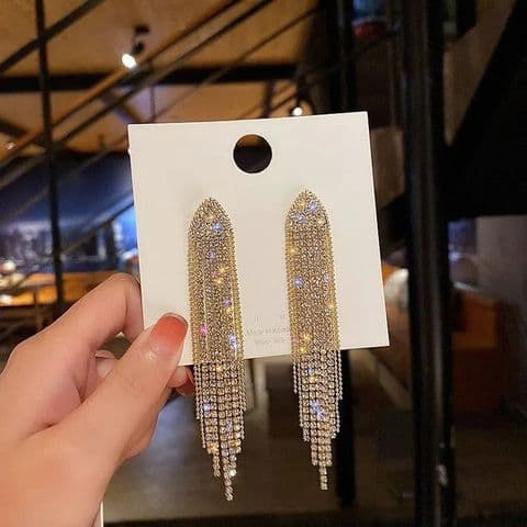 BandS - Gold Tassel Alloy Diamond Drop Earrings £14.99