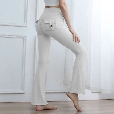 BandS - Grey Leggings With Pockets, Flaired Length Yoga Pants