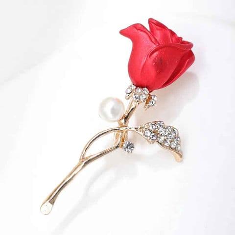 BandS - Half Open Rose with a Pearl & Diamonte Broach £14.99