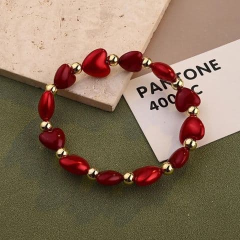 BandS - Heart Shape 18K Gold Plated CCB Imitation Red Pearl bracelet  £14.99