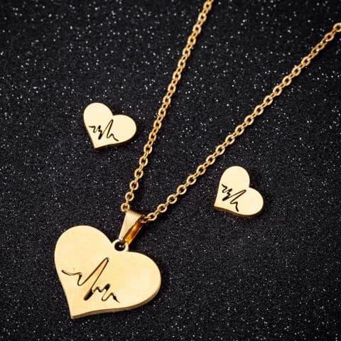 BandS - Heart Shape and Heart Trace Pendant & Ear Studs  £14.99