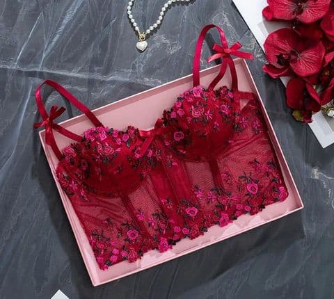 BandS - Hot Pink Embroidered Long Line Bra
