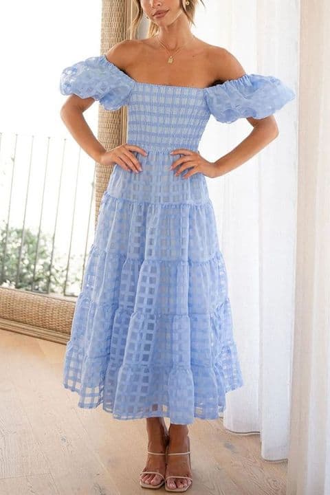 BandS - Layered Dress with puff sleeves Blue