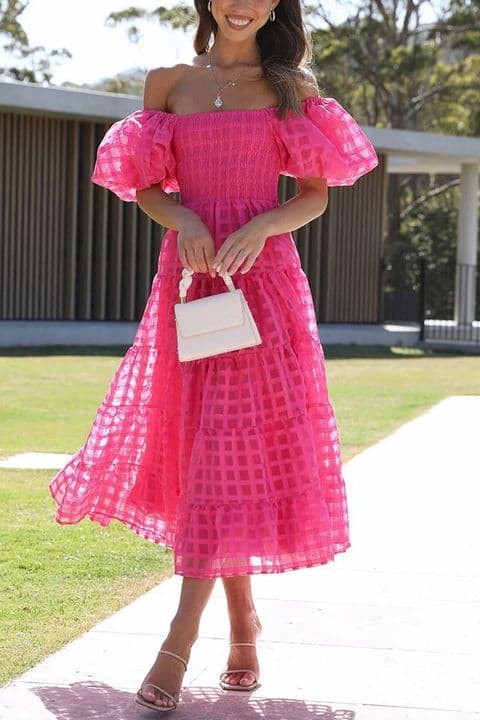 BandS - Layered Dress with puff sleeves Rose Pink