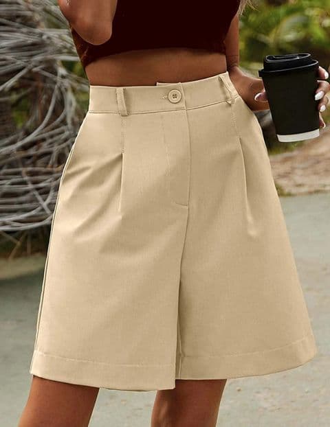 BandS - New Elegant Commuter High Waist Summer Cream Shorts