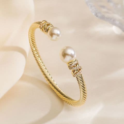 BandS - Open Gold & Pearl Bangle £14.99