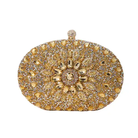 BandS - Oval Daisy Bling Clutch Bag Gold