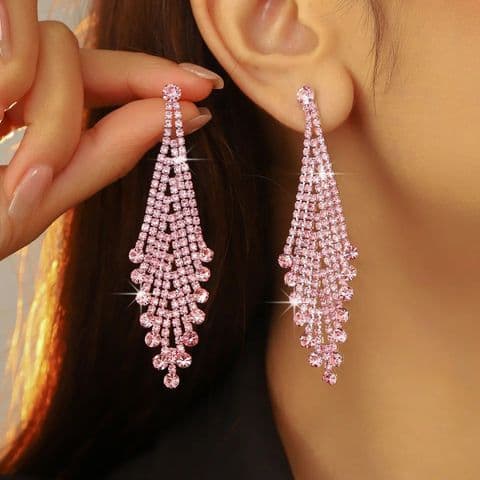 BandS - Pink Crystal Chandelier Style Drop Rhinestone Earrings £14.99
