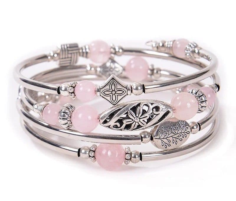Bands -  Pink Crystal Retro Flower Natural Stone Handmade Bangle £14.99