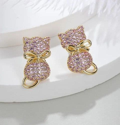 BandS - Pink Kitten Diamonte stud earrings £14.99