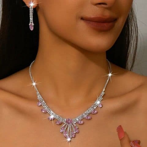 BandS - Pink Necklace & Earings Clavical chain set £29.95