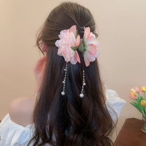 BandS -  Pink Plumeria Imitation Pearl Cloth Hair Claw £14.99