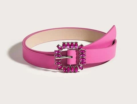 BandS - Pink Velvet PU Belt With Square Rhinestone Buckle Belt £14.99
