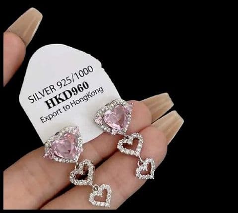 BandS - Pink Zircon drop earrings with Diamonte £14.99