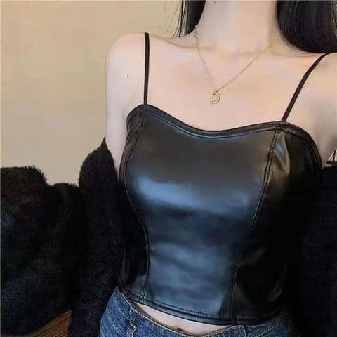 BandS - Polyester & PU Camisole Crop Top