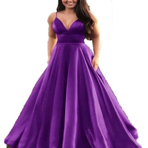 BandS - Purple Elegant Thin Strap Evening Gown
