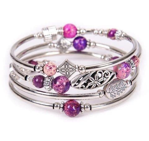 Bands - Purple Emperor Retro Flower Natural Stone Handmade Bangle £14.99