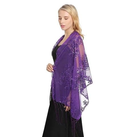 BandS - Purple Polyester Sequins Wrap