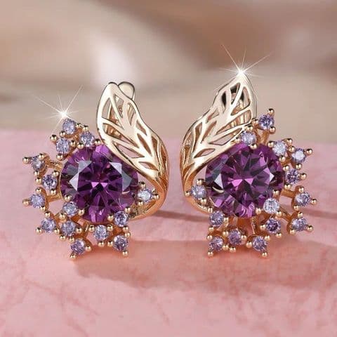 BandS - Purple Round Flower Zircon Earrings £14.99