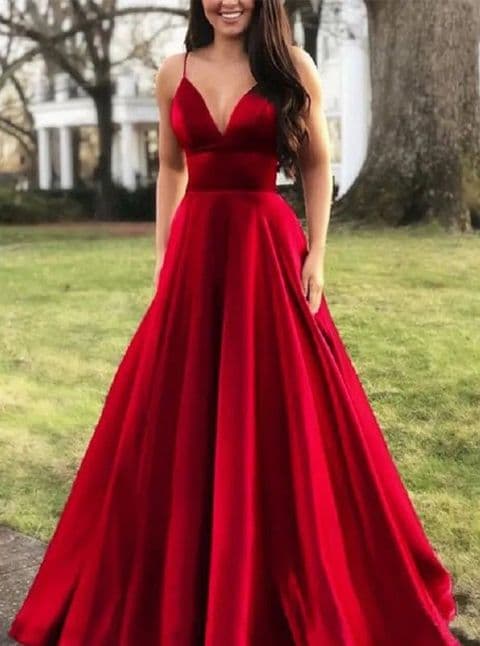 BandS - Red Elegant Thin Strap Evening Gown