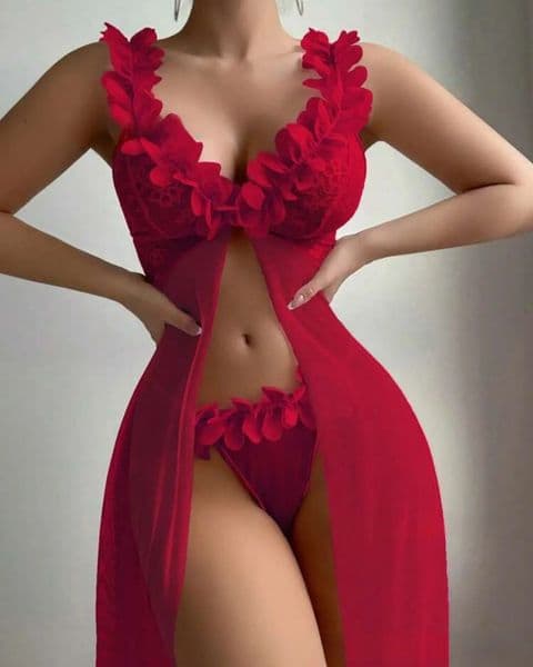 BandS - Red Long Gown & Thong set