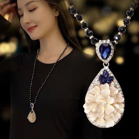 BandS - Retro Sapphire Waterdrop Long Necklace £29.95