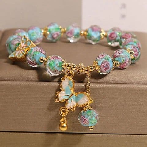 BandS - Rose Garden Green Glaze + Butterfly Bracelet £14.99