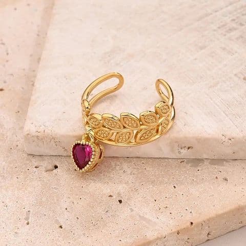 BandS - Rose Red Heart-Shaped pendant Zircon Leaves Hollow £14.99