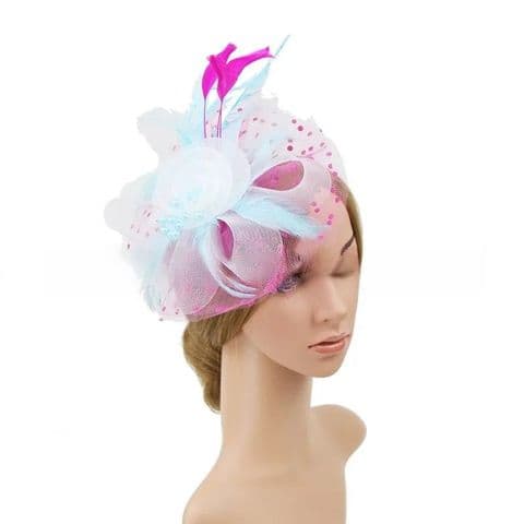 BandS -Rose Red - Sky Blue &  White Facinator