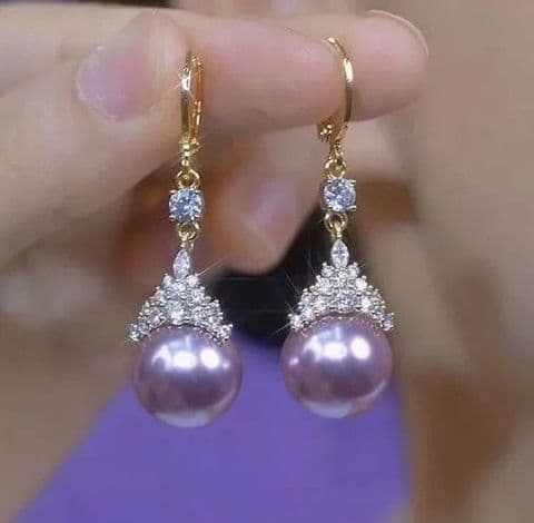BandS - Round Drop Purple Pearl Dangling Earrings  £14.99