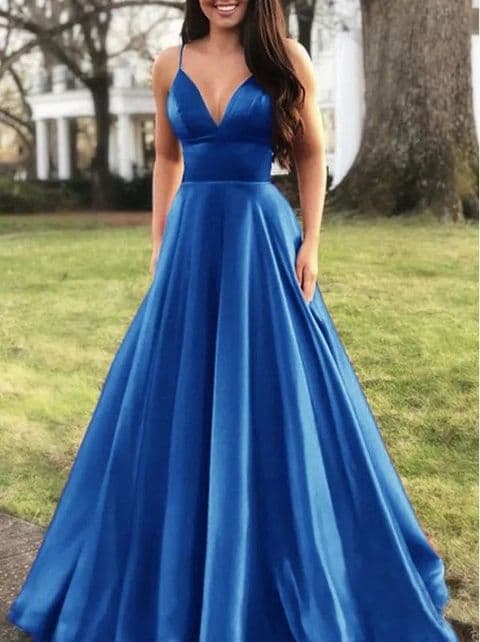 BandS - Royal Blue Elegant Thin Strap Evening Gown
