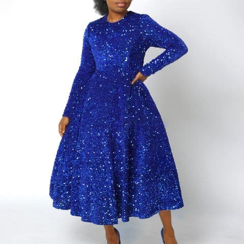 BandS - Royal Blue Sequin Round Neck - Full Swing Dress