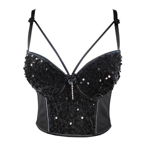 BandS -Sequin Bustier Crop Top Black