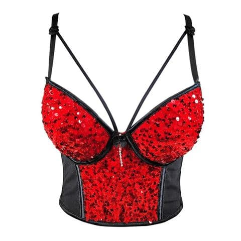 BandS -Sequin Bustier Crop Top Red