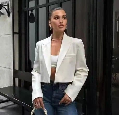 BandS - Short Suit Jacket with Long Sleeves White