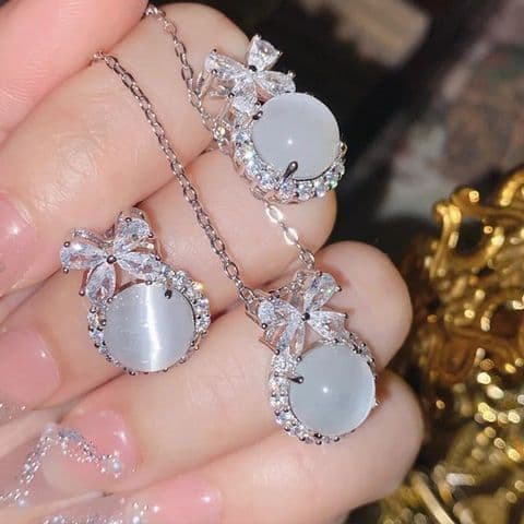 BandS - Silky Cool Agate & Zircon Necklace & Earring set £29.95