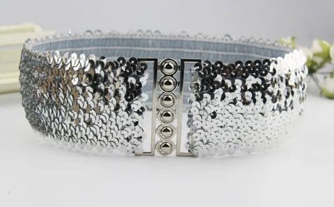 BandS - Silver Elastic Sequin Belt £24.95