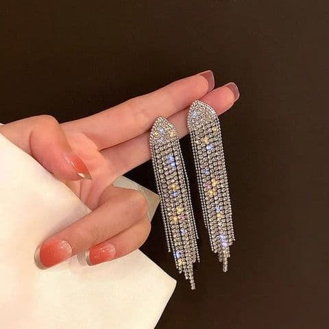 BandS - Silver Tassel Alloy Diamond Drop Earrings £14.99