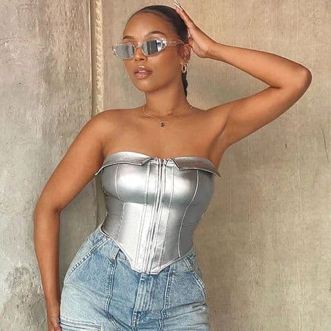 BandS - Silver Zipper Corset Crop Top