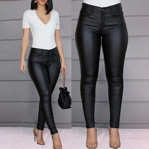 BandS -Slim Fit Black PU Leather Pants