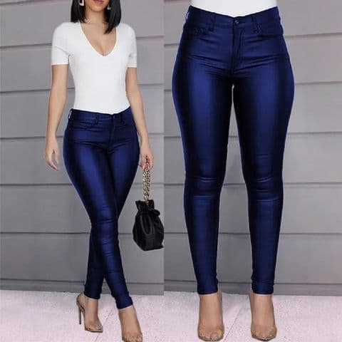 BandS -Slim Fit Blue PU Leather Pants
